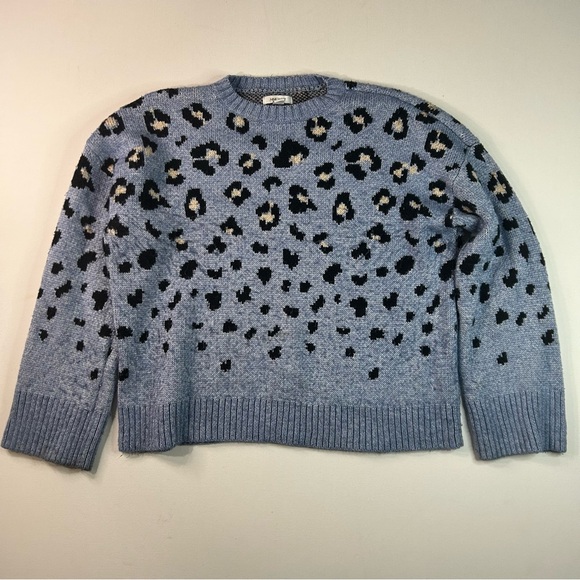 Nine West Blue Leopard Print Knit Sweater - Size Large AOP animal EUC - Picture 1 of 7